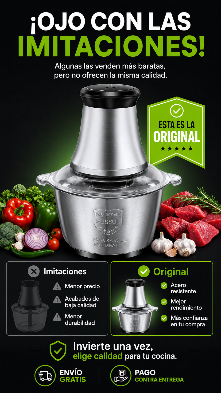 Super Picador Eléctrico FreshCut Pro en Acero Inoxidable
